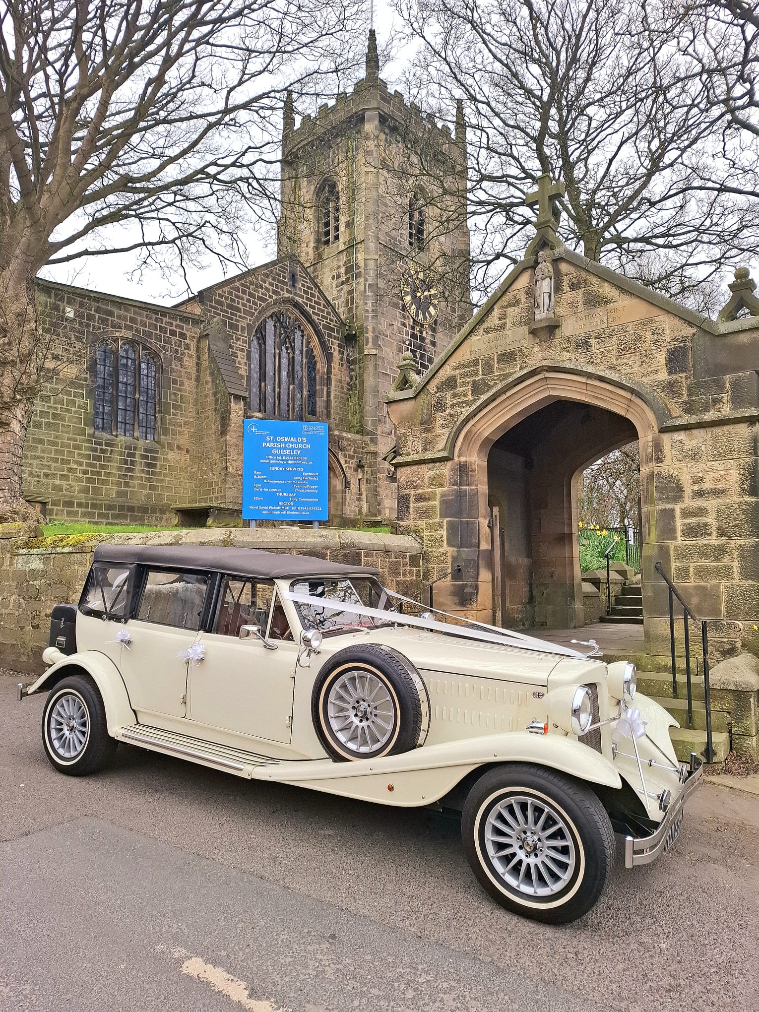 Eva-Mia beside the church lychgate